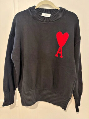 Ami Paris Ami de Coeur Crewneck Jumper Black & Red Small